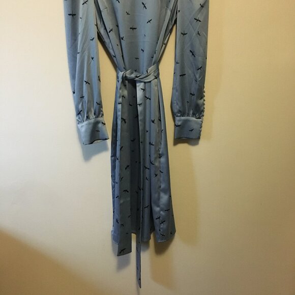 H&M Retro 70s Crane Silky Button Sleeve Belted Midi Dress - Picture 8 of 16